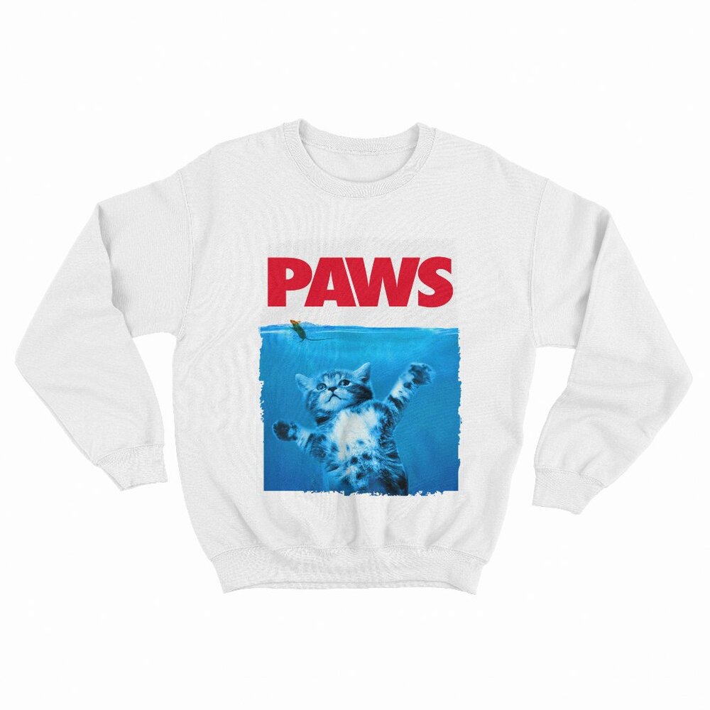 Paws Cat and Mouse Top, Cute Funny Cat Lover Parody Top White Sweatshirt